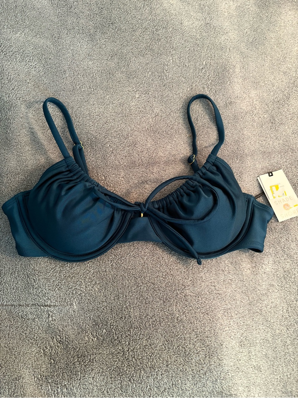 NWT Shade & Shore 36B Bikini Top Tie Detail Blue Underwire
